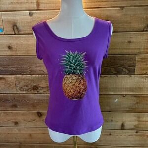 Purple sleeveless tank top with pineapple graphic